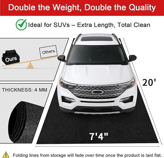 20' x 7'4" Garage Floor Mats - All-Weather Garage Floor Mats for Under Car, Absorbent Oil Spill Mat, Anti-Slip Garage Carpet, Reusable Garage Mats with Waterproof Backing, Garage Car Mat & Floor Mat