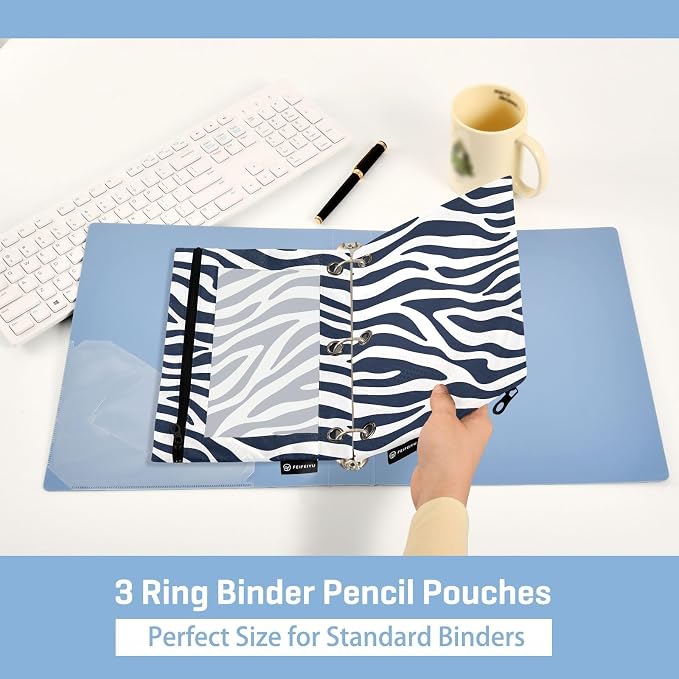 Blue White Zebra Print Pencil Pouch - Image 4