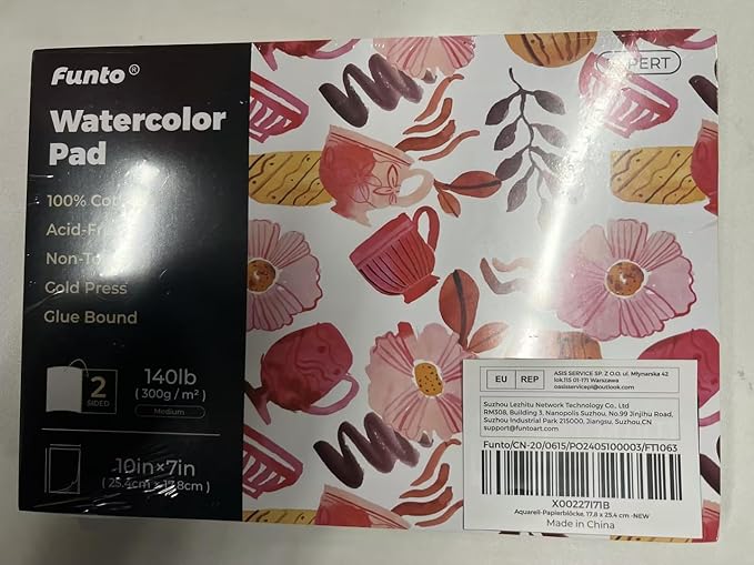 Funto Watercolor Pad, 2 Packs, 10×7", 20 Sheets Each, 140lb/300gsm, 100% Cotton, Glue Bound, Easy Tear Heavyweight Art Paper for Painting