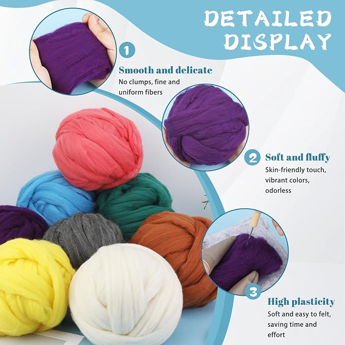 Core Wool for Needle Felting, 8 OZ Merino Wool Roving, Soft Felting Wool for - Image 4