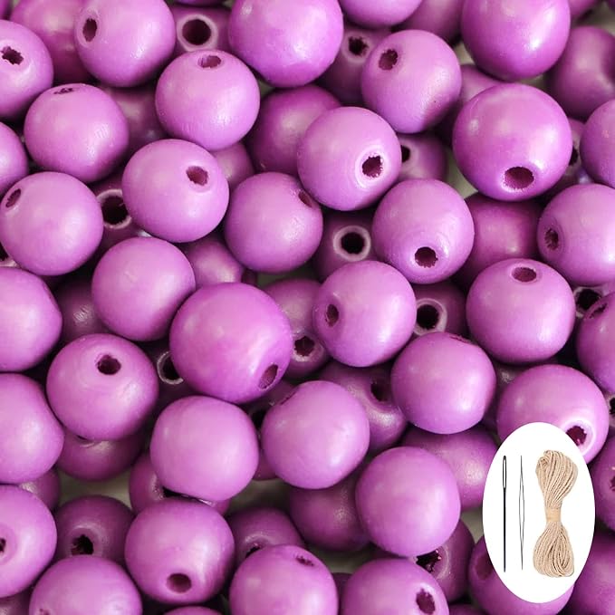 300Pcs Purple Wooden Beads for Garlands, Round Wood Loose Beads - 14mm by SMANTA