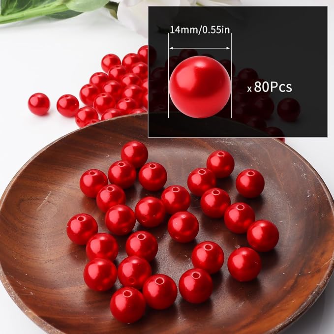 80pcs Red 14mm Pearl Beads - Image 2