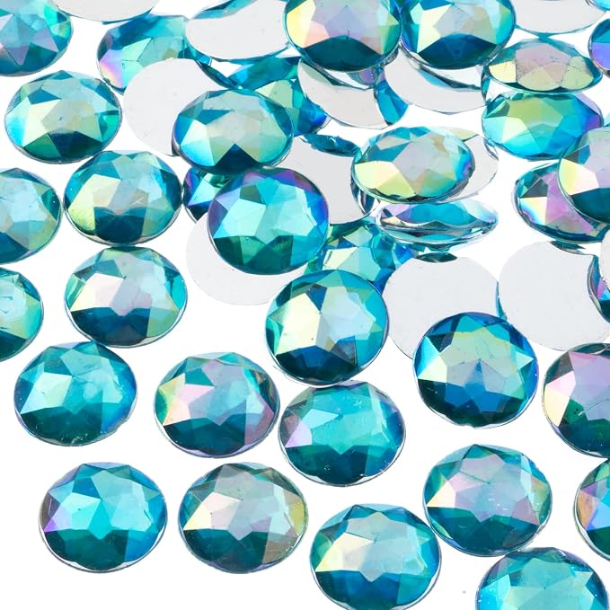 John Bead 200 Pieces 16mm, Aqua AB, Acrylic Round Flat Back Rhinestones by JohnBead
