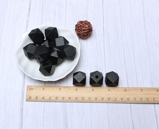 20mm Black Wooden Geometric Beads - Image 3