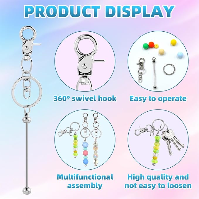 20 Pcs Beadable Keychains Bulk Kit – DIY Keychain Making Supplies - Image 3