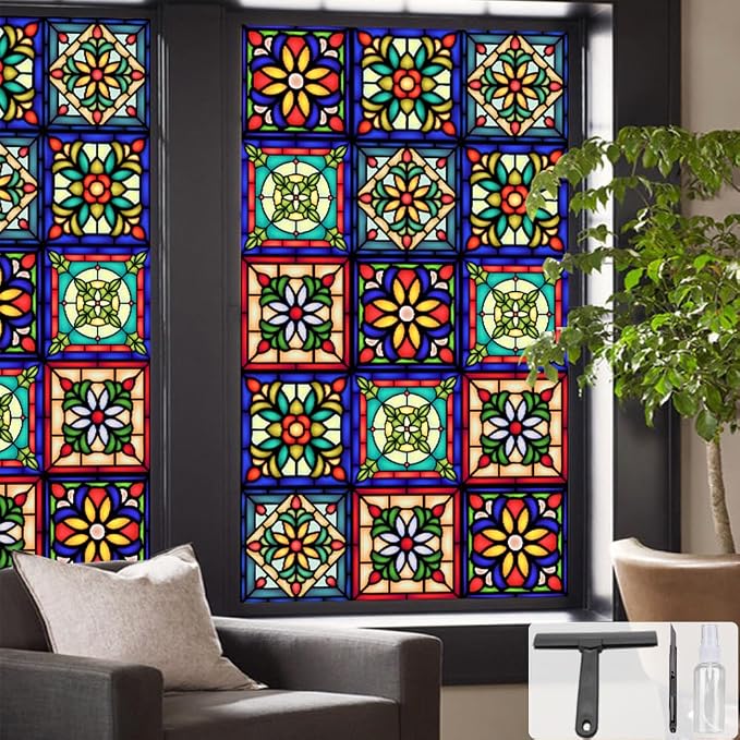 Window UV Protection Privacy Film:Non-Adhesive Static Cling Decorative Window by SIMPASTE