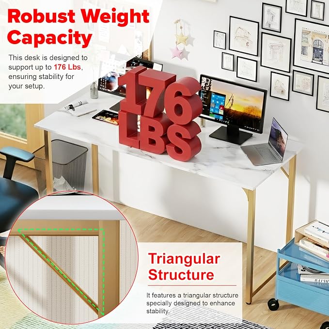 PayLessHere | 55 Inch Computer Desk | White Gold | Office Desk - Image 6