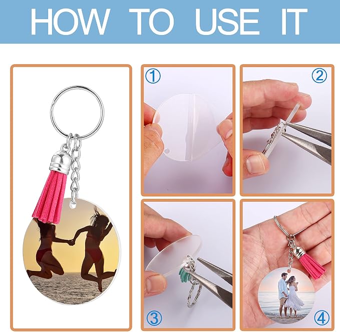 120 pcs Acrylic Keychain Blank Silver Kit | Silver Tassels, Rings & Jump Rings - Image 6