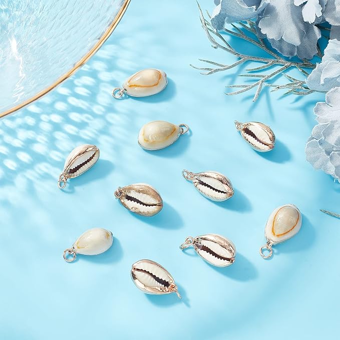 SUNNYCLUE 1 Box 10Pcs Natural Cowrie Shell Charms Oval Spiral Shell Seashell - Image 4