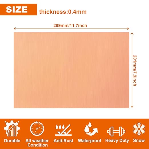 2PCS Copper Sheet, 8” x 12”, 24 Gauge(0.02inch Thick), Double-Sided Attached Film Copper Plates for Jewelry, Handmade Pure Copper Artworks, Repairs, Enameling, Electrical, No Scratches
