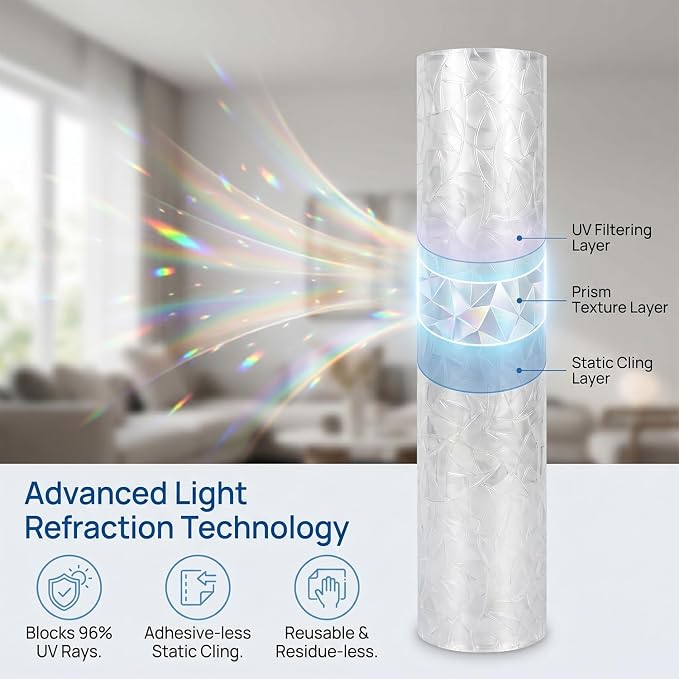 Rainbow Window Film, Static Cling Decorative Window Sticker, Non-Adhesive - Image 2