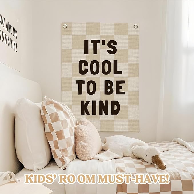 Kids Room Decor Linen Canvas Banner, It's Cool to Be Kind,Baby Nursery Decor Wall Hanging Flag for Bedroom Playroom Classroom Kids Rroom 18x25 Inch
