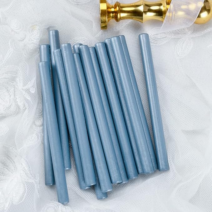 16 PCS Dirty Blue Small Glue Gun Sealing Wax Sticks for Mini Glue Gun, Make Seals for Wedding Invitations/Thanks Card/Envelopes/Teenager Boys Xmas Gift Wrapping/Baby Shower Card Gifts