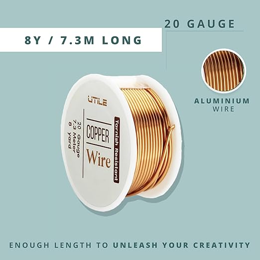 UTILE 18 20 22 24 Gauge 90 ft 99.9% Pure Soft Copper Wire for Electroculture Gardening, Jewelry Making, Crafting Wire Bendable, Plant Wire (Copper 20)