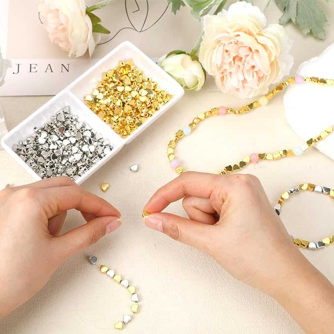 Augshy 700Pcs Silver Gold Heart Beads, Heart Spacer Beads - Image 4