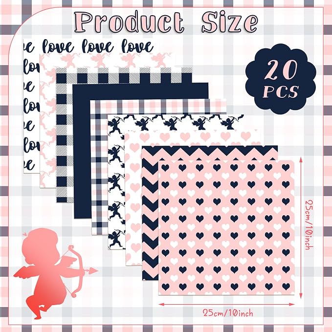 HunnmingRe 20 Pcs 10''x10'' Valentines Pink Quilting Fabric Square Bundle Love - Image 2