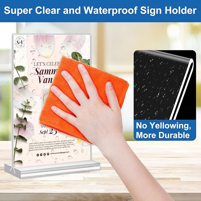 Acrylic Sign Holder 5.5 x 8.5, 10 Pack Double-Sided Stand up Table Top Clear - Image 3