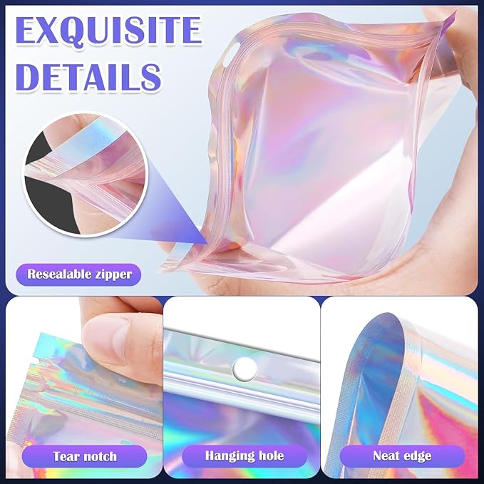 JETMORE 300 Pcs Mylar Bags 3x5in, Smell Proof Bags Foil Pouch, Holographic - Image 5