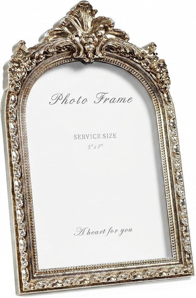 Cuspin Vintage Silver Picture Frame 5x7, Ornate Resin Arched Photo Frame by Cuspin