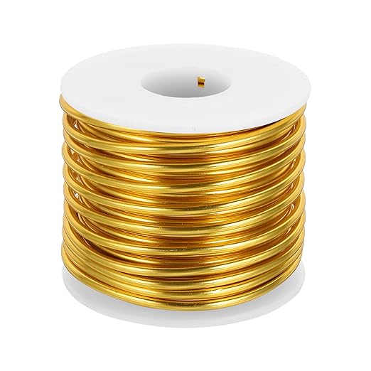 MECCANIXITY 9 Gauge Anodized Aluminum Craft Wire Bendable Bonsai Training Wire 56 Feet 3mm for Sculpting Crafts Wreath Floral Beading Jewelry Making, Gold Tone