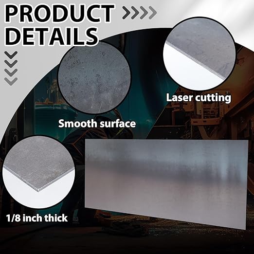 Hicarer 12 x 24 Inch A36 Carbon Steel Sheet 0.08" Thickness Length 14 Gauge Hot Rolled Steel Plate for Automotive Sheet Metal, Furniture or Industrial, Unpolished (Mill) Finish
