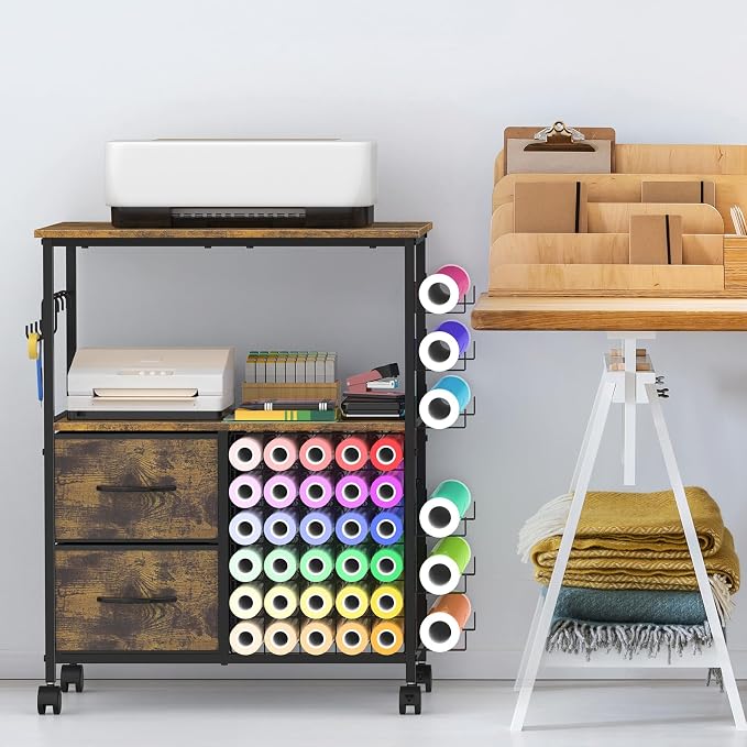 Craft Table Compatible with Cricut Machines Rolling Craft Storage Cart with - Image 7