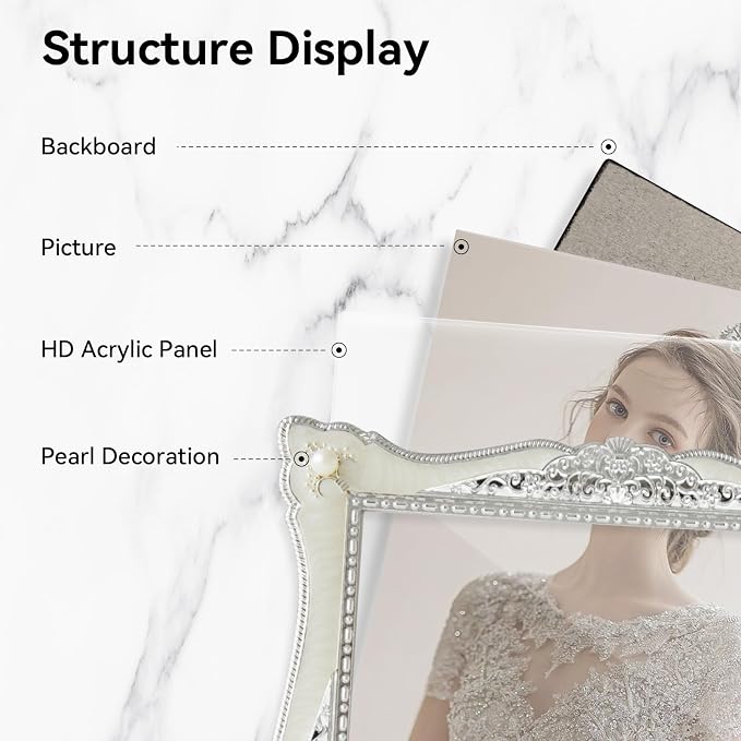 DIKAR 5x7 Vintage Picture Frames, Retro Silver Baroque Photo Frame - Image 6