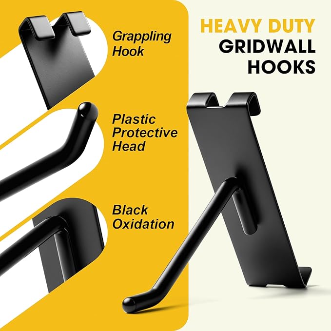 Gridwall Hooks 4 Inch 6 Inch 8 Inch, 60 Pack Heavy Duty Display Hook for Wire Grid Wall Panel, Grid Wall Accessories for Retail, Craft Shows, Home Setup and Customized Display, Black