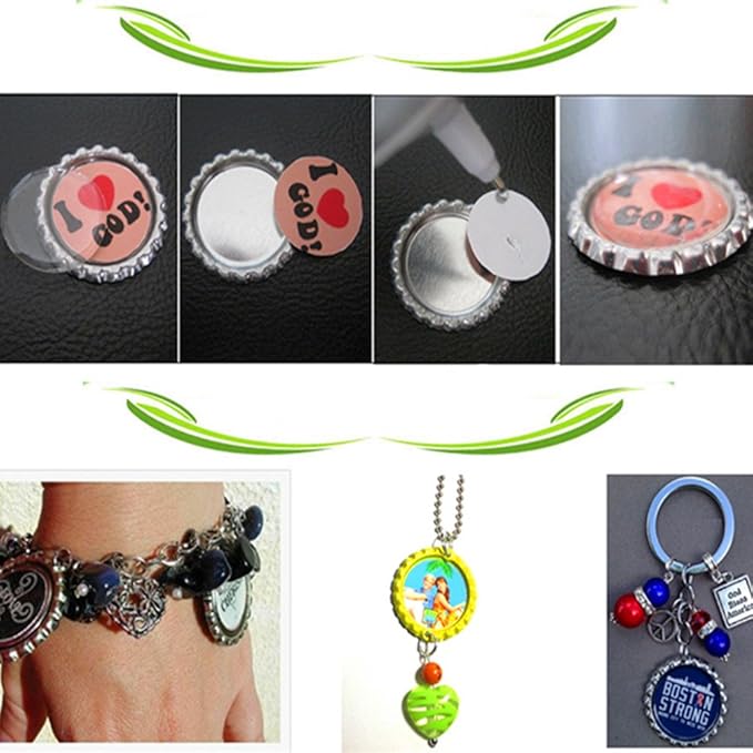 Silver Color Flat Bottle Caps with Holes and Rings – 1 Inch Aluminum Bottle Cap Pendants for DIY Jewelry, Crafts, Keychains – 100 PCS