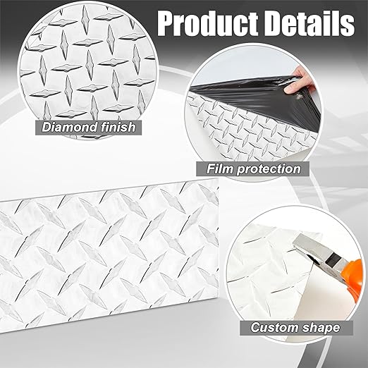 1pcs Diamond Plate Sheet Metal Heavy Duty Tread Aluminum Sheet Diamond Tread Plate for Wall Covering, Cargo Trailer, RV and More (4'' X 12'' X 0.08'',Silver)