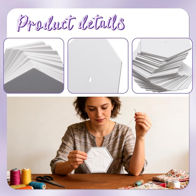 500 PCS Hexagon Piecing Paper Templates, Quilting Templates Accessories - Image 3