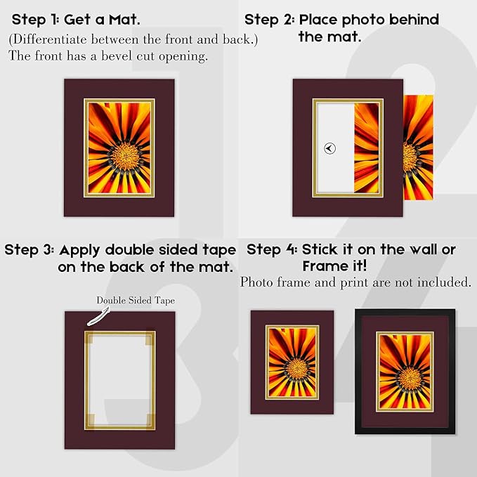 Golden State Art, 11x14 Double Mats for 8x10 - for Photos, Pictures, Frames - Acid-Free, 5 Pack, Maroon Over Old Gold