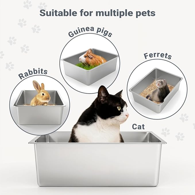 Kirecoo Stainless Steel Cat Litter Box, Small Metal High Sided Cat Pan Box - Image 6