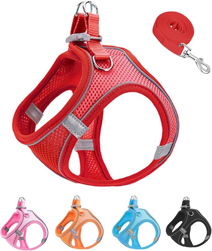 L Red Soft Mesh Dog Harness and Leash Set, No Escape Puppy Harnesses by Unknown