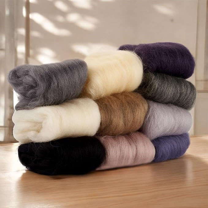 Boutigem 10 Colors 50G Black White Gray Needle Felting Wool Roving, DIY Craft - Image 5