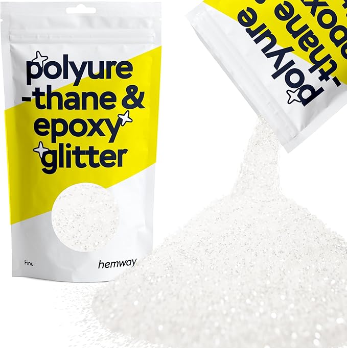 Hemway Polyurethane & Epoxy Resin Glitter 100g / 3.5oz Metallic Crystal Flake Additive for Flooring Jewelry Tumblers Glass Pigment - Fine (1/64" 0.015" 0.4mm) - White Iridescent