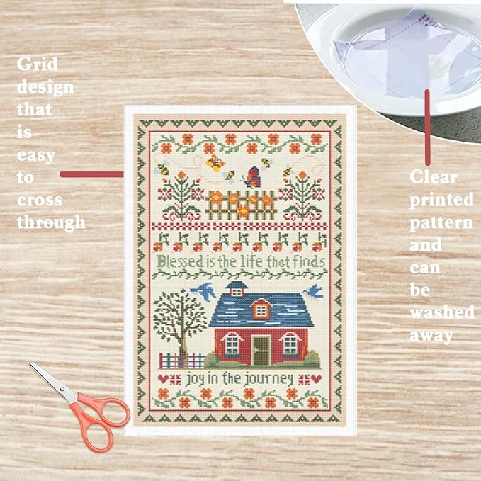 FREEBLOSS Cross Stitch Wall Hanging Kits Stamped Embroidery Starter Kits Pre - Image 3