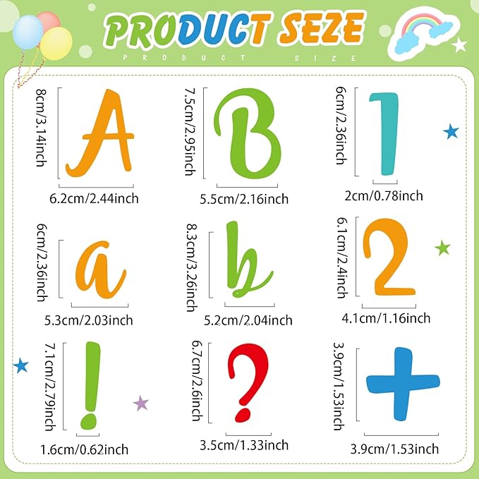 221 Pcs Classroom Bulletin Board Letters Colorful Alphabet Cutouts Number and Punctuation Symbol Combo Letter Cutouts for Spring Summer Wall Chalkboard Poster Board Decor(Bright)