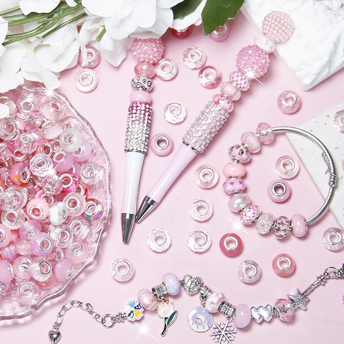 60Pcs Large Hole Beads Spacer Beads Pink Assorted European Craft Big Beads - Image 3