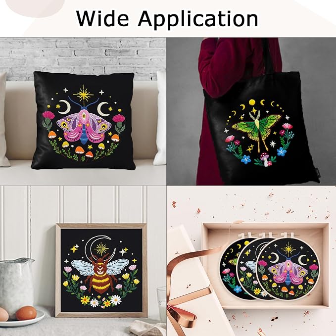 Nuberlic 3 Pack Embroidery Kit for Adults Beginners, Stamped Cross Stitch Moth - Image 7