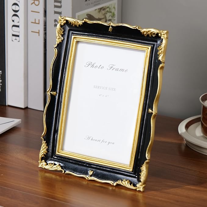 Cuspin 4x6 Picture Frame Black and Gold Frames, Ornate Textured Hand-Crafted - Image 8