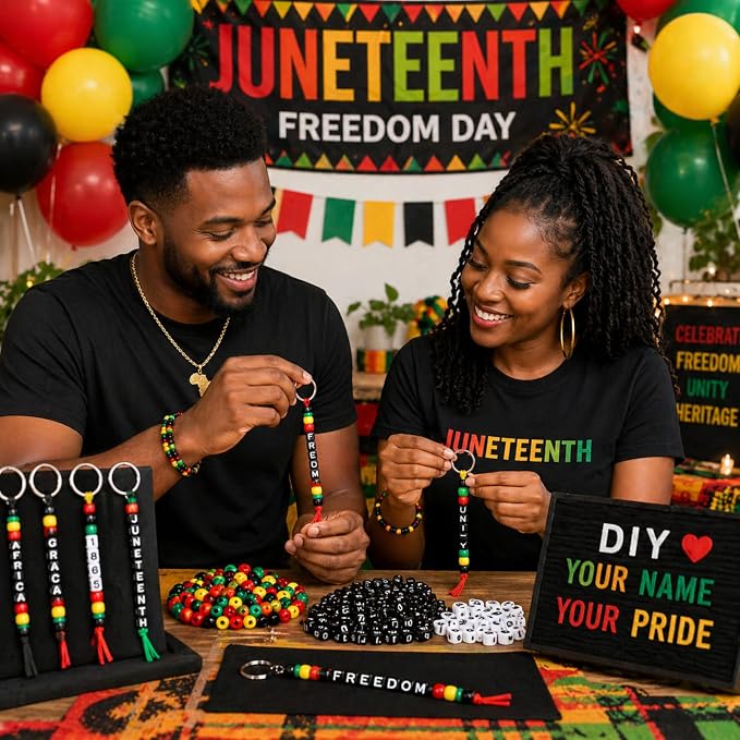 Landical 564 Pcs Juneteenth Keychain Making Kit DIY Bead Key Chain Craft - Image 2