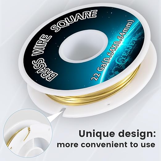 Thin Square Brass Wire 0.64mm 50 Feet - 22 Gauge Precision Wire for Electronics, Clockmaking, Micro Jewelry