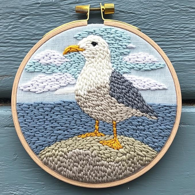Punch Needle kit for Beginners, Ocean Seagull on Stone Pattern, Punch Stitching by Unknown