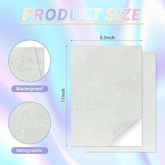 20 Sheets Holographic Sticker Paper,8.5x11 Inch Clear Printable Vinyl Sticker Papers,Self-Adhesive Waterproof for Inkjet/Laser Printer（Clear Five-Pointed Star）