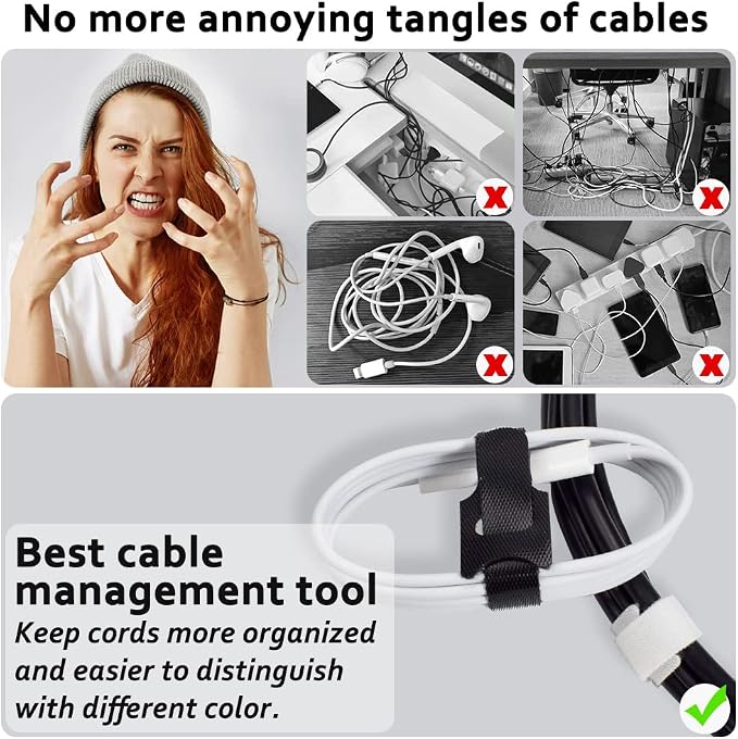 80pcs 8 Inch Cable Ties Reusable Black and White Hook and Loop Cord Ties - Image 6