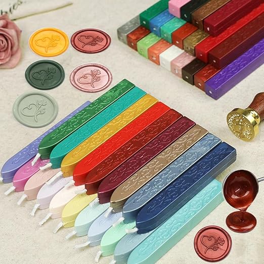 20Pcs Wax Sealing Sticks with Wicks, Assorted Colors Wax Seal Sticks Great for Letter Sealwax Stamp, Mixed Color Waxsealsticks, Wedding Invitations, Decoration (20)