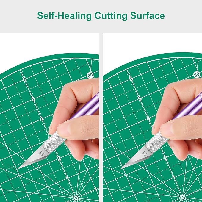 Headley Tools 13"x13" Round Rotating Cutting Mat, Self Healing Mat with 360-Degree Rotation & Anti-Slip Base, Sewing Board Cutting Mat Perfect for Fabric Quilting Leather Hobby Project, Green