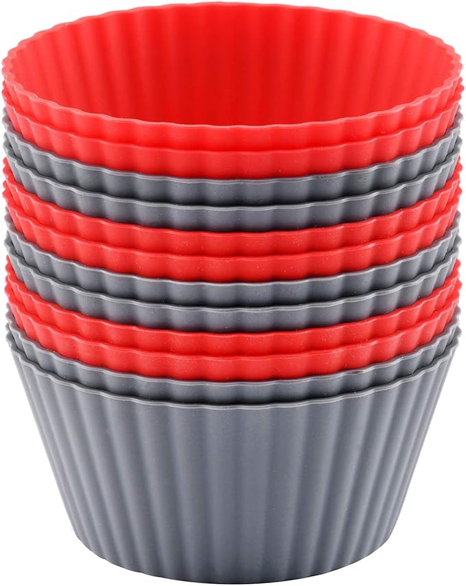 12 Pack Reusable Nonstick Jumbo Silicone Baking Cups, Cupcake and Muffin Liners by Mirenlife