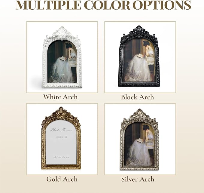 Cuspin Vintage Picture Frames 5x7 Gold Frame, Antique Arched Picture Frame - Image 7